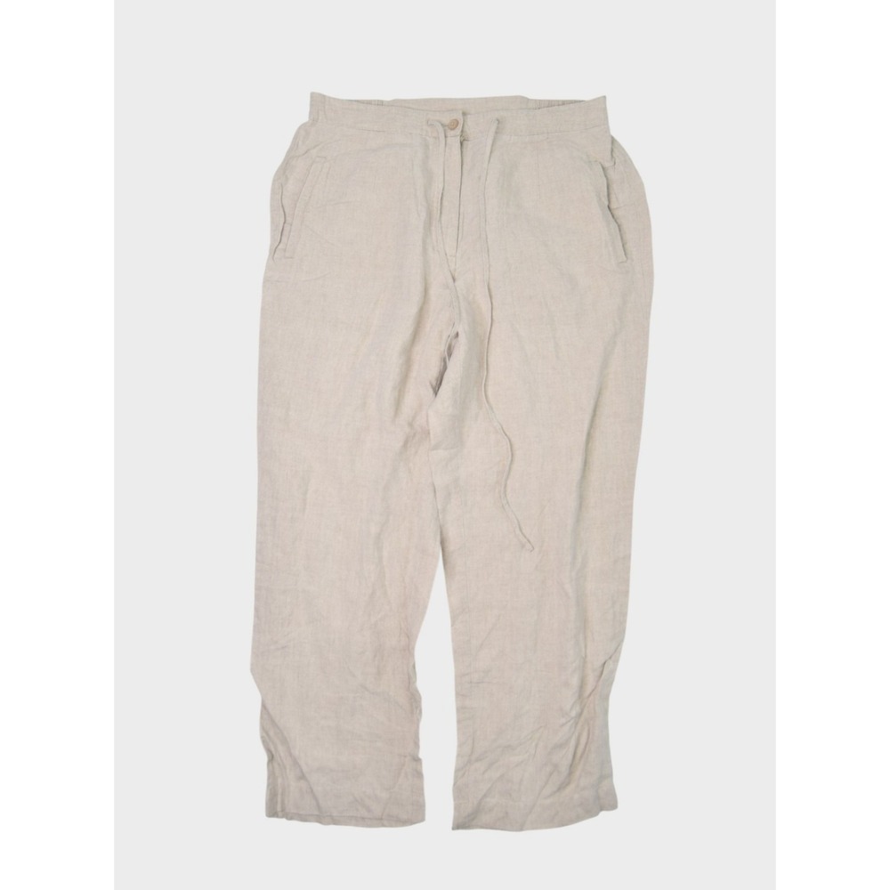 Liz Claiborne Pants Womens 14 Petite Beige Linen Relaxed Lounge Cropped Elastic